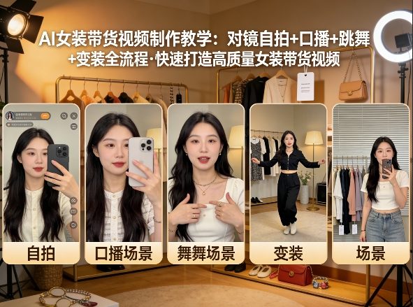AI女装带货视频制作教学，对镜自拍、口播、跳舞、变装全流程，快速打造高质量女装带货视频-百盟网