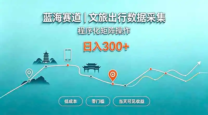 蓝海赛道 文旅出行数据采集 程序化矩阵操作 低成本 零门槛 当天可见收益 日入300+-百盟网