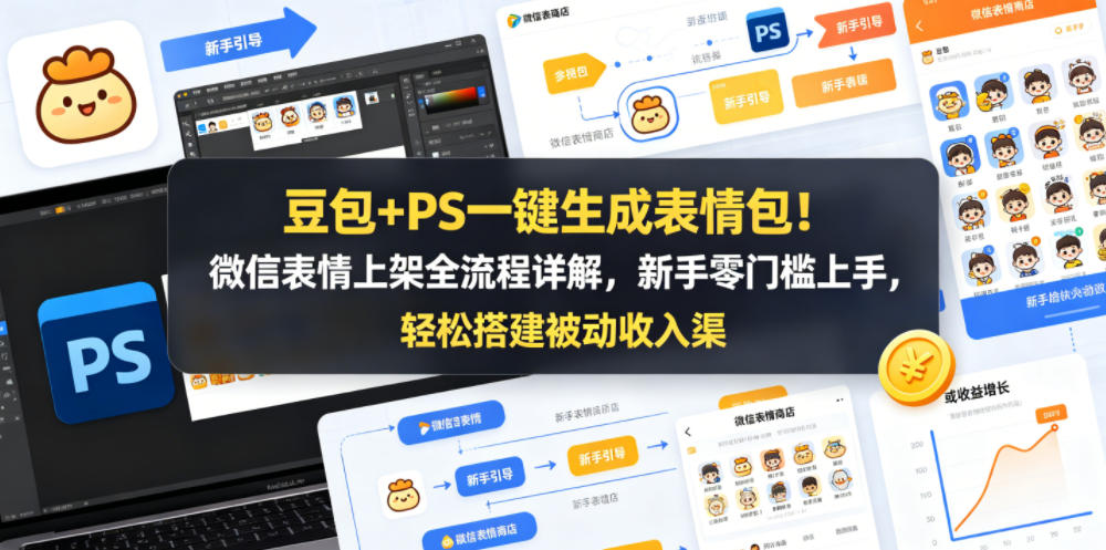 豆包+PS一键生成表情包！微信表情上架全流程详解，新手零门槛上手，轻松搭建被动收入渠道-百盟网