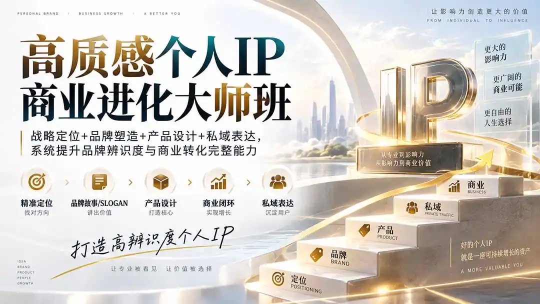 高质感个人IP商业进化大师班:战略定位+品牌塑造+产品设计+私域表达,系统提升品牌辨识度与商业转化完整能力-百盟网