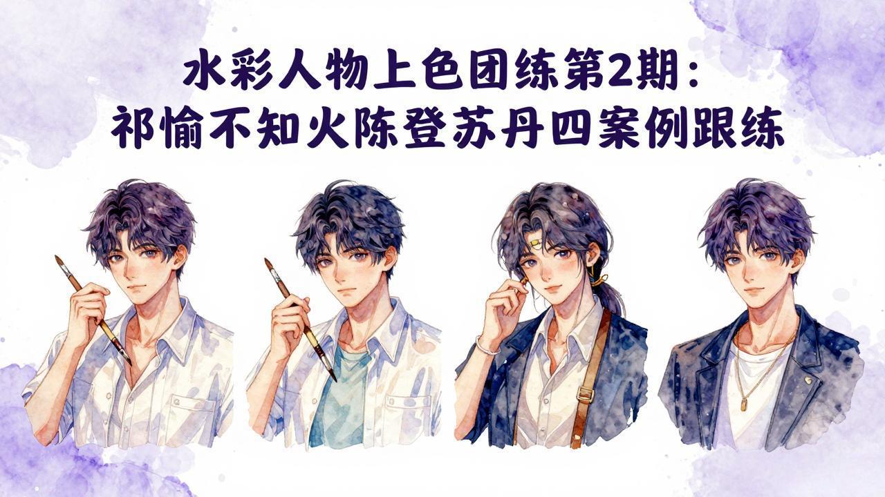 水彩人物上色团练第2期：祁煜不知火陈登苏丹四案例跟练，手把手提升绘画能力-百盟网