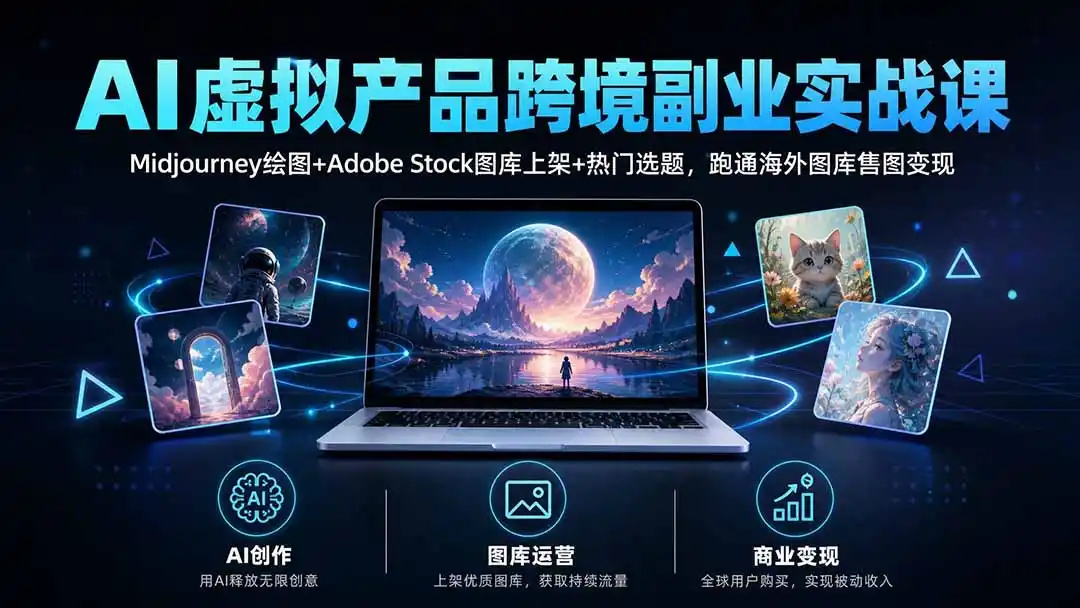 AI虚拟产品跨境副业实战课|Midjourney绘图+Adobe Stock图库上架+热门选题,跑通海外图库售图变现-百盟网
