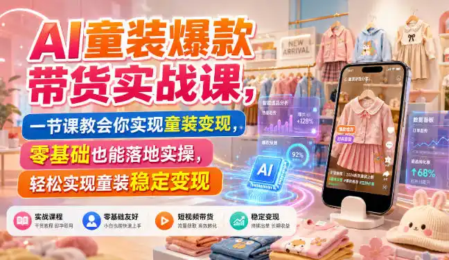 AI童装爆款带货实战课，一节课教会你实现童装变现，零基础也能落地实操-百盟网