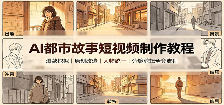 AI都市故事短视频制作教程：爆款挖掘原创改造，人物统一分镜剪辑全套流程-百盟网