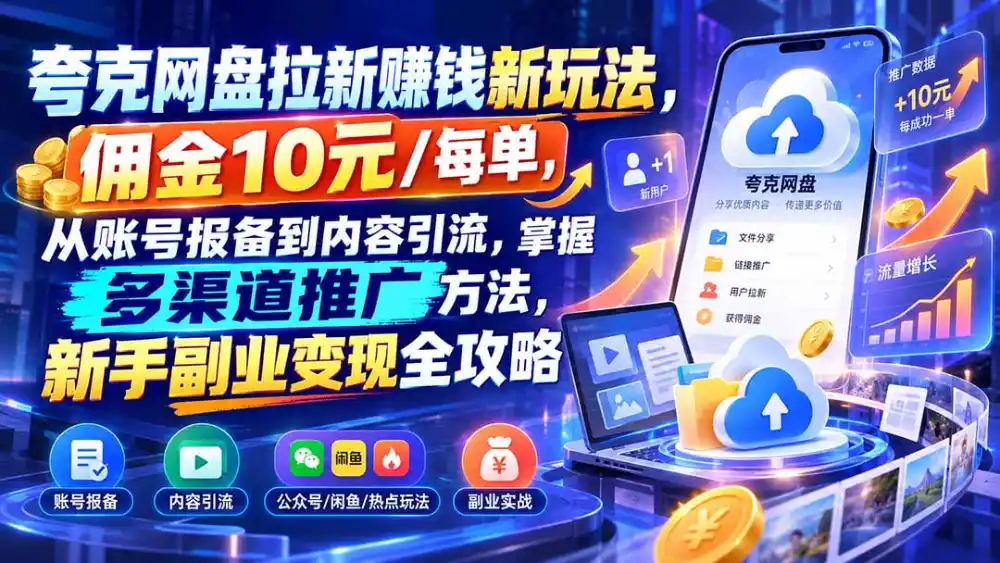 夸克网盘拉新赚钱新玩法，佣金10元/每单，从账号报备到内容引流，掌握多渠道推广方法，新手副业变现全攻略-百盟网