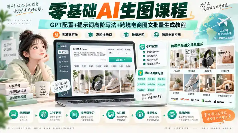 零基础AI生图课程，GPT配置+提示词高阶写法+跨境电商图文批量生成教程-百盟网