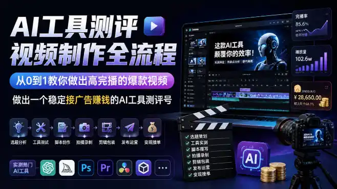 AI工具测评视频制作全流程,从0到1教你做出高完播的爆款视频,做出一个稳定接广告賺钱的AI工具测评号-百盟网