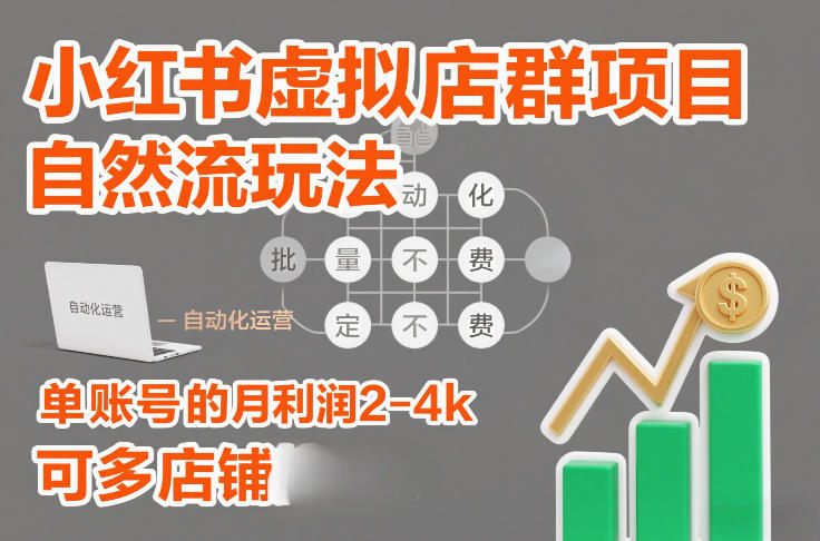 小红书虚拟店群项目，自然流玩法，批量自动化，稳定不费号，单账号的月利润2-4k，可多店矩阵-百创网