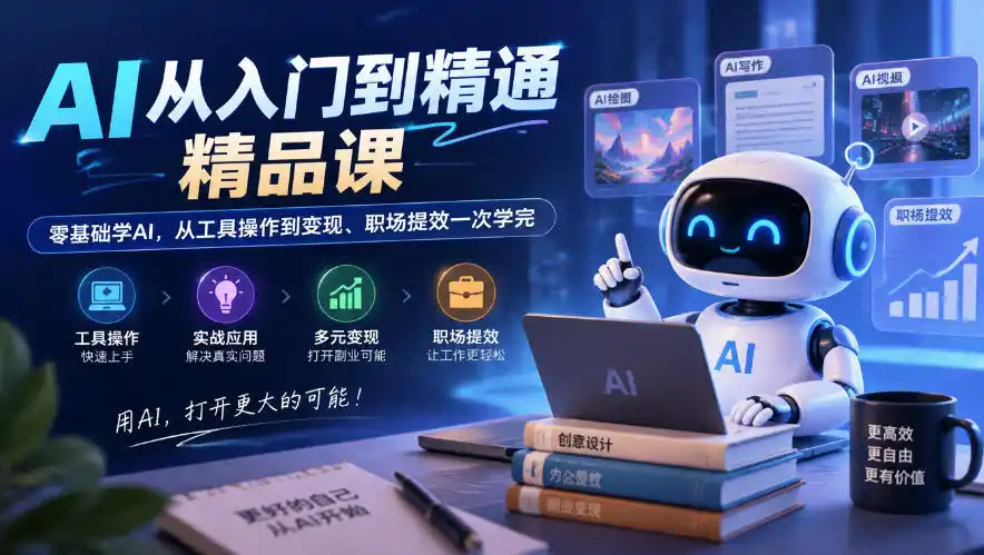 AI从入门到精通精品课，零基础学AI，从工具操作到变现、职场提效一次学完-百盟网