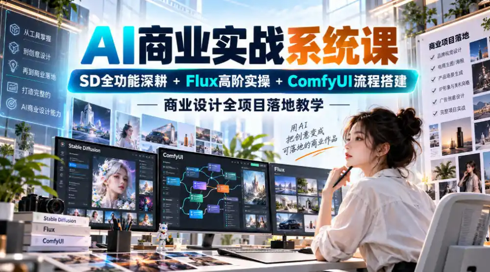 AI商业实战系统课｜SD全功能深耕+Flux高阶实操+Comfyui流程搭建，商业设计全项目落地教学-百盟网