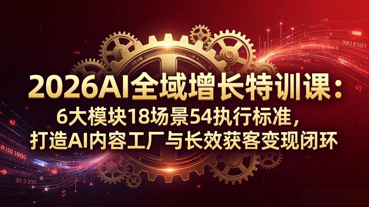2026AI全域增长特训课：6大模块18场景54执行标准，打造AI内容工厂与长效获客变现闭环-百盟网
