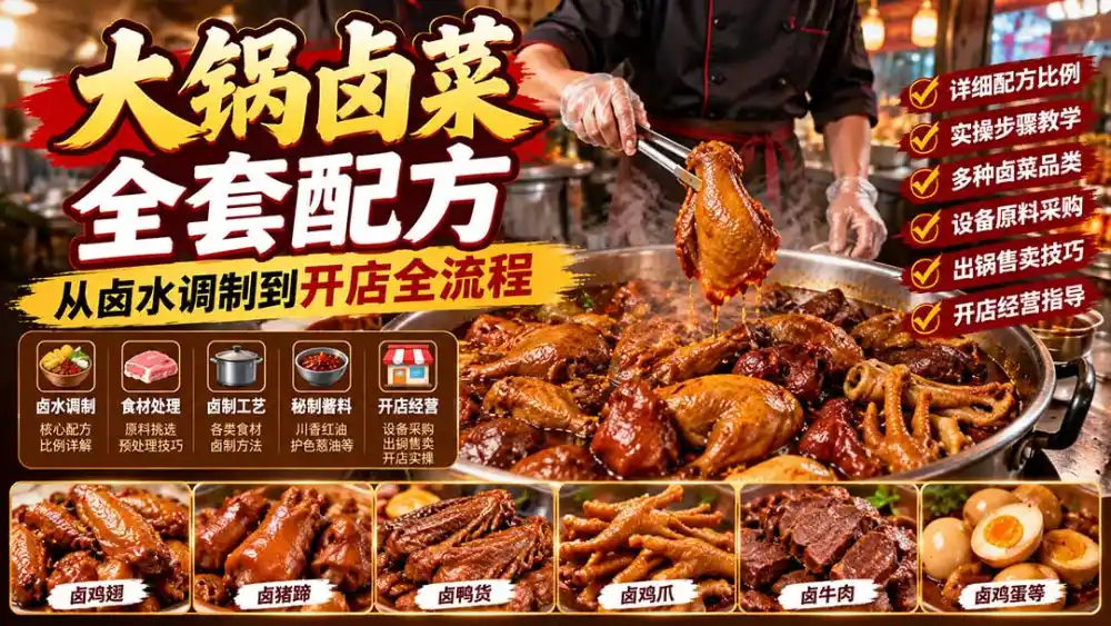 大锅卤菜全套配方,从卤水调制到开店全流程,感觉学会了去摆摊也不错-百盟网