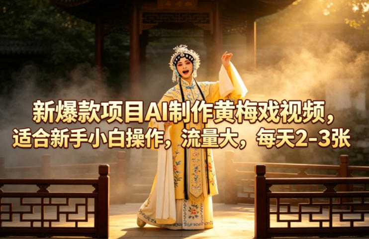 新爆款项目AI制作黄梅戏视频，适合新手小白操作，流量大，每天2-3张-百盟网