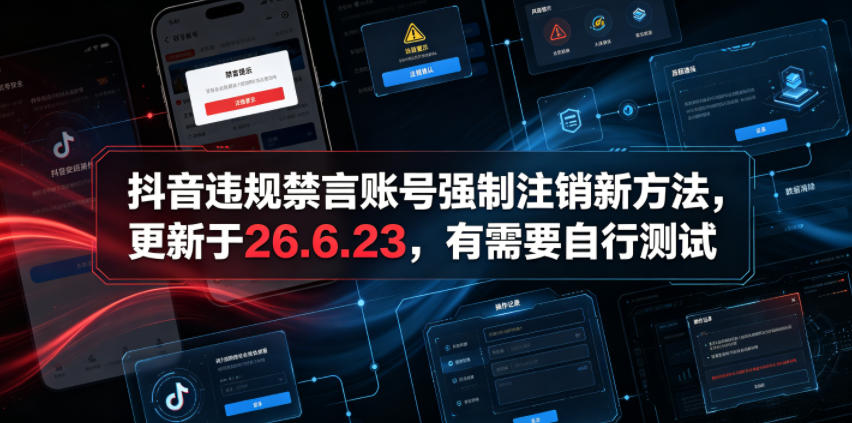 抖音违规禁言账号强制注销新方法，更新于26.6.23，有需要自行测试-百盟网