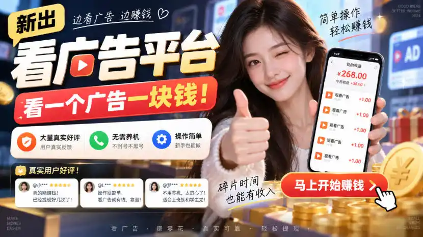 新出看广告平台，看一个广告一块钱，大量真实好评！无需养机、不会黑号，操作简单【揭秘】-百盟网