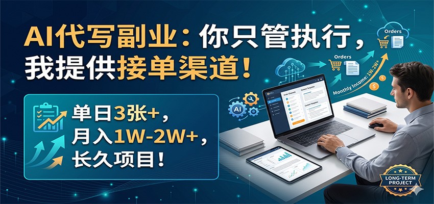 AI代写副业：你只管执行，我提供接单渠道！单日3张+，月入1W-2W+，长久项目-百盟网