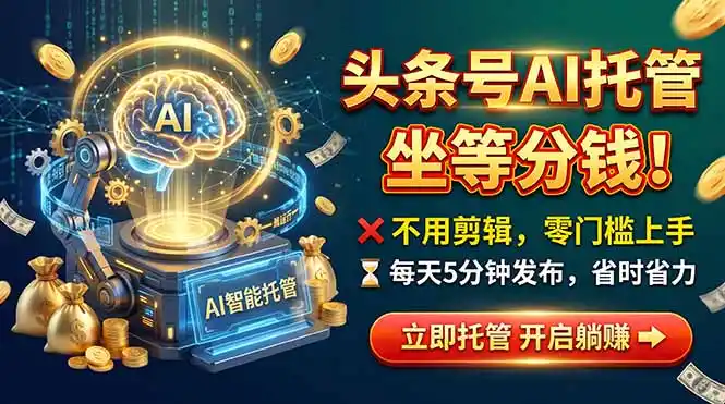 头条AI视频托管，你出号我运营，每天花5分钟发布，月赚1W+，手机可做-百盟网