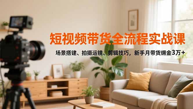 短视频带货全流程实战课，场景搭建、拍摄运镜、剪辑技巧，新手月带货佣金3万+-百创网