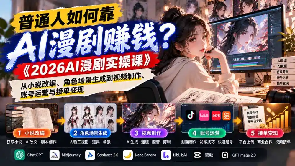 普通人如何靠AI漫剧赚钱？《2026AI漫剧实操课》从小说改编、角色场景生成到视频制作、账号运营与接单变现-百盟网