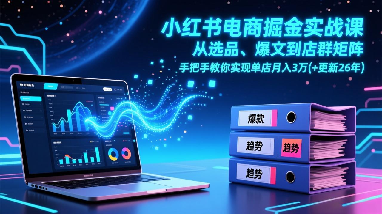 小红书电商掘金实战课，从选品、爆文到店群矩阵，手把手教你实现单店月入3万+(更新26年-百盟网