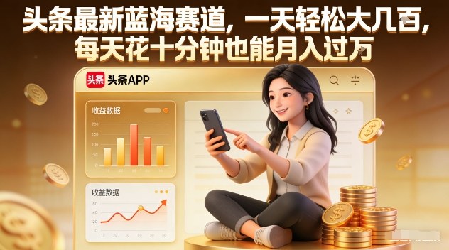 头条最新蓝海赛道，一天轻松大几张，每天花十分钟也能月入过1W【揭秘】-百创网