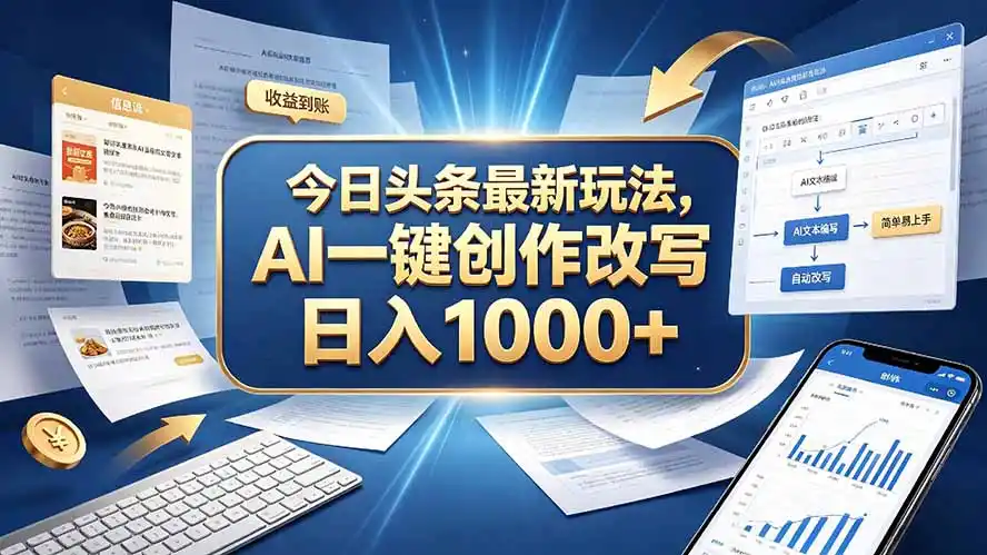 今日头条最新玩法，AI 一键创作改写，简单易上手，轻松日入 1000 +-百盟网