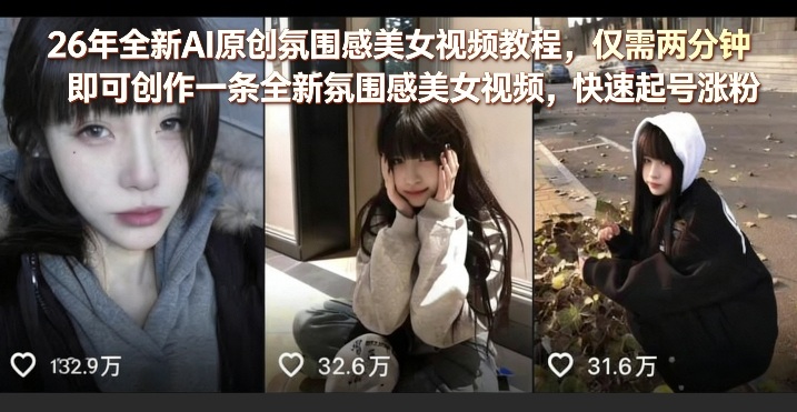 26年全新AI原创氛围感美女视频教程，仅需两分钟即可创作一条全新氛围感美女视频，快速起号涨粉-百盟网