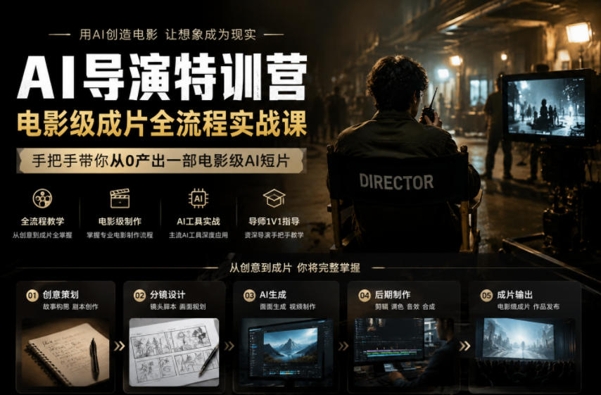 AI导演特训营，电影级成片全流程实战课，手把手带你从0产出一部电影级AI短片-百盟网