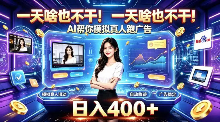 一天啥也不干！AI帮你模拟真人跑广告，稳定日入400+，实现真正被动变现【揭秘】-百盟网