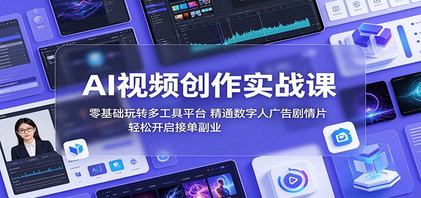 AI视频创作实战课：零基础玩转多工具平台，精通数字人广告、剧情片，轻松开启接单副业-百盟网