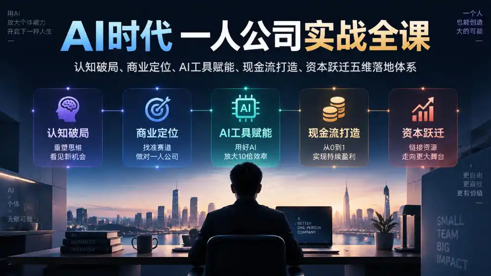 AI时代一人公司实战全课｜认知破局、商业定位、AI工具赋能、现金流打造、资本跃迁五维落地体系-百盟网