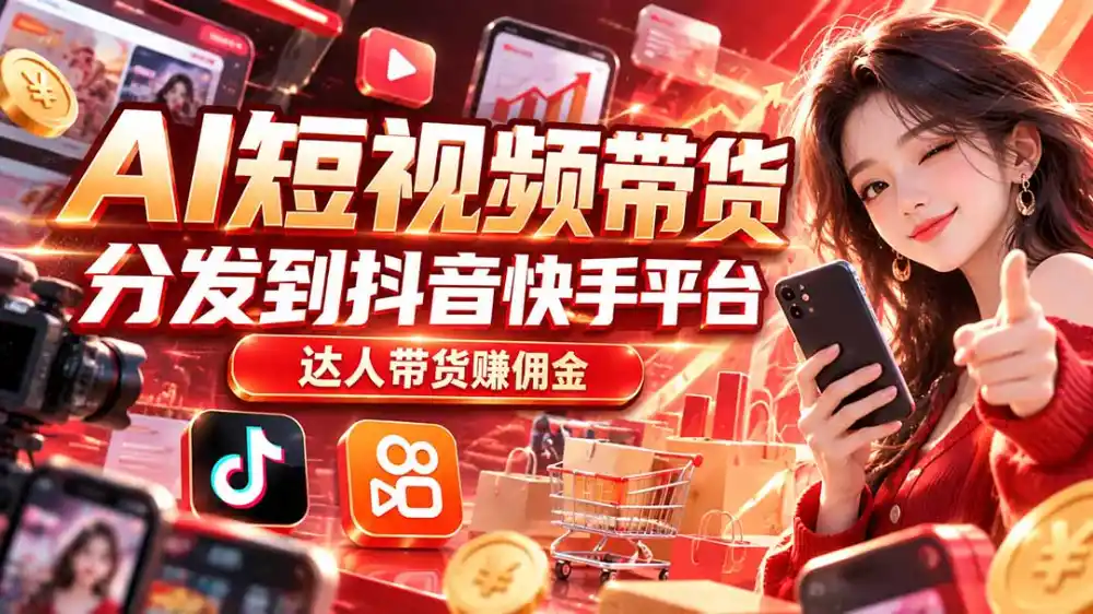【AI短视频带货】分发到抖音快手平台,达人带货赚佣金 【AI短视频带货】分发到抖音快手平台,达人带货赚佣金