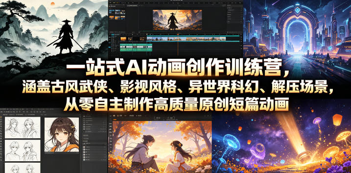 一站式AI动画创作训练营，涵盖古风武侠、影视风格、异世界科幻、解压场景，从零自主制作高质量原创短篇动画-百盟网