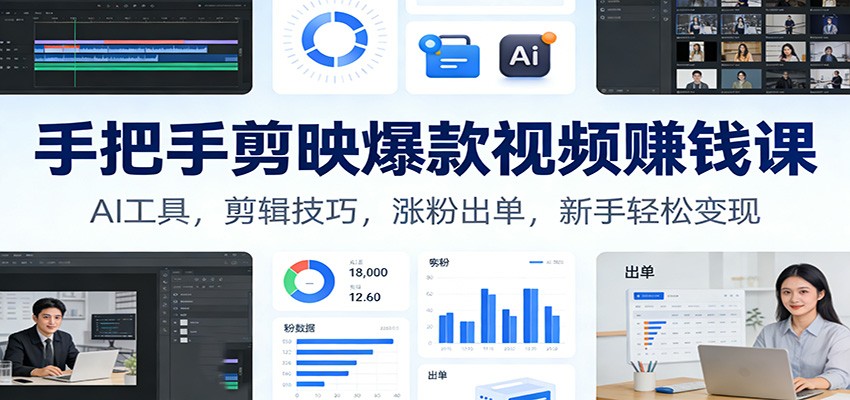 手把手剪映爆款视频赚钱课：AI工具，剪辑技巧，涨粉出单，新手轻松变现-百创网