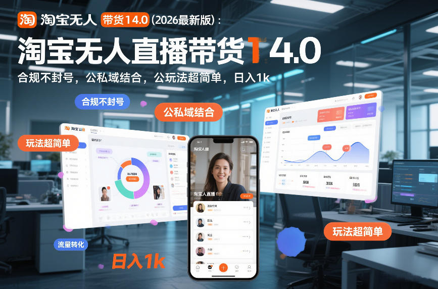 淘宝无人直播带货14.0(2026最新版)：合规不封号，公私域结合，玩法超简单，日入1k+【揭秘】-百创网