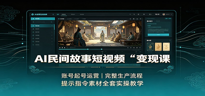 AI民间故事短视频变现课：账号起号运营，完整生产流程，提示指令素材全套实操教学-百盟网