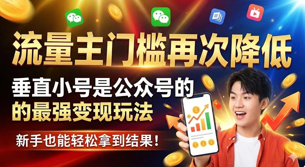 流量主门槛再次降低，垂直小号是公众号的最强变现玩法，新手也能轻松拿到结果-百创网