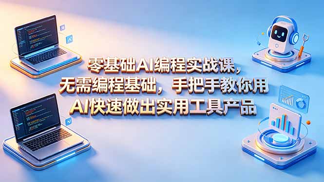零基础AI编程实战课-更新，无需编程基础，手把手教你用AI快速做出实用工具产品-百盟网