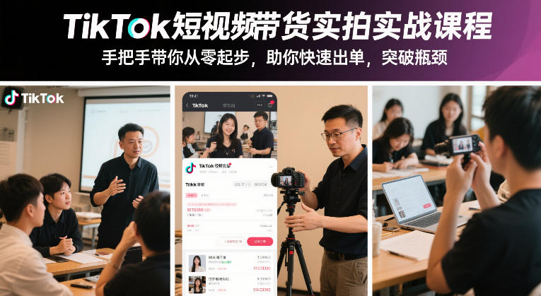 TikTok短视频带货实拍实战课程，手把手带你从零起步，助你快速出单，突破瓶颈-百盟网