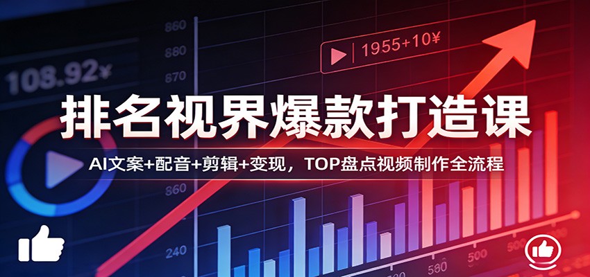 排名视界爆款打造课：AI文案+配音+剪辑+变现，TOP盘点视频制作全流程-百盟网