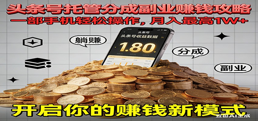 全程托管今日头条,一部手机就可以开干,最高躺赚1W+-百创网