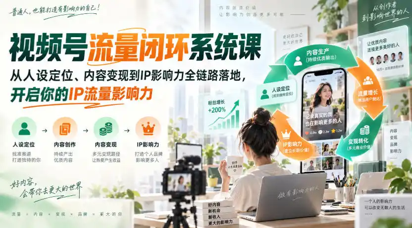 视频号流量闭环系统课,从人设定位、内容变现到IP影响力全链路落地,开启你的IP流量影响力-百盟网