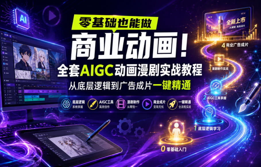 零基础也能做商业动画！全套AIGC动画漫剧实战教程，从底层逻辑到广告成片一键精通(更新0715)-百盟网