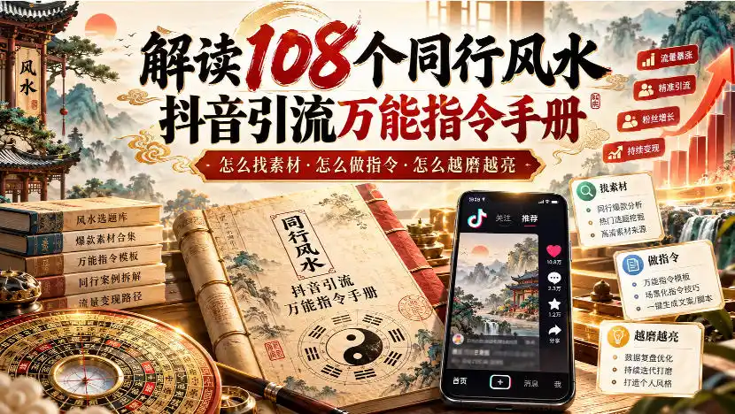 解读108个同行风水抖音引流万能指令手册，怎么找素材·怎么做指令·怎么越磨越亮【文档】-百盟网