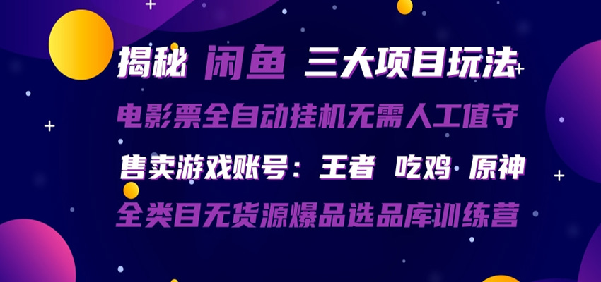 闲鱼三种玩法 全自动电影票 售卖游戏账号 爆品选品库训练营-百盟网