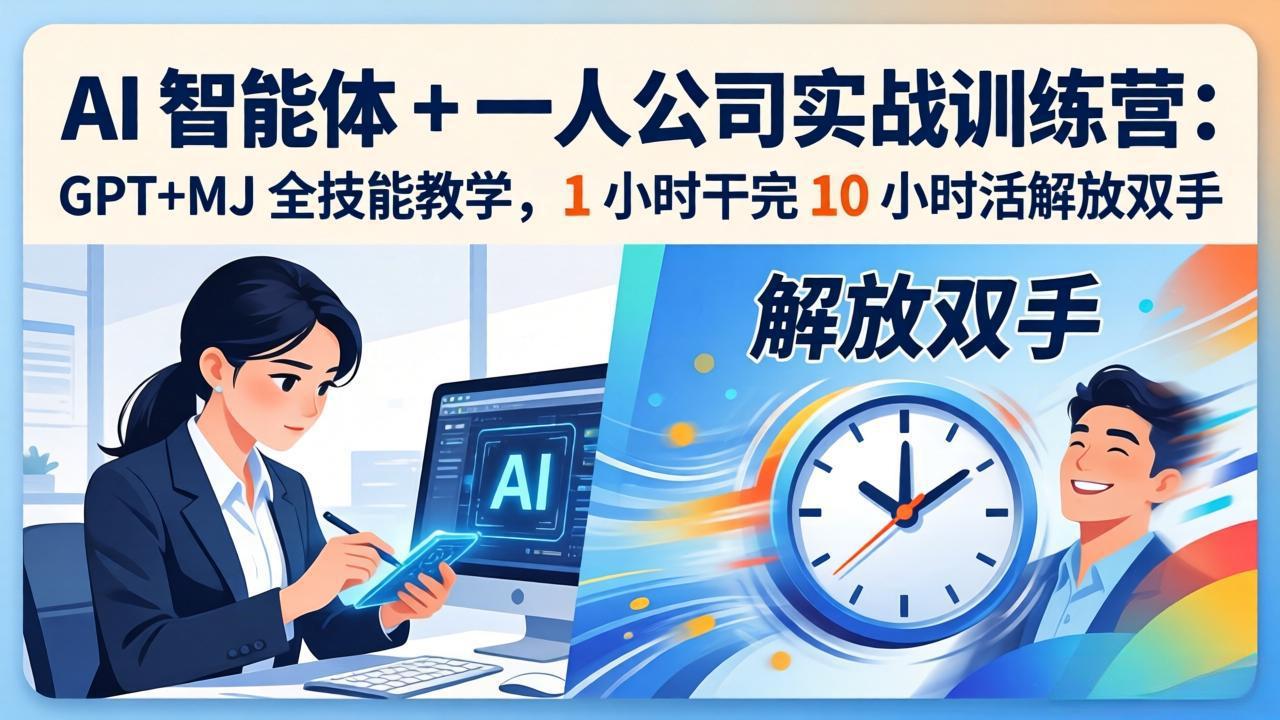 AI 智能体 + 一人公司实战训练营：GPT+MJ 全技能教学，1 小时干完 10 小时活解放双手-百盟网
