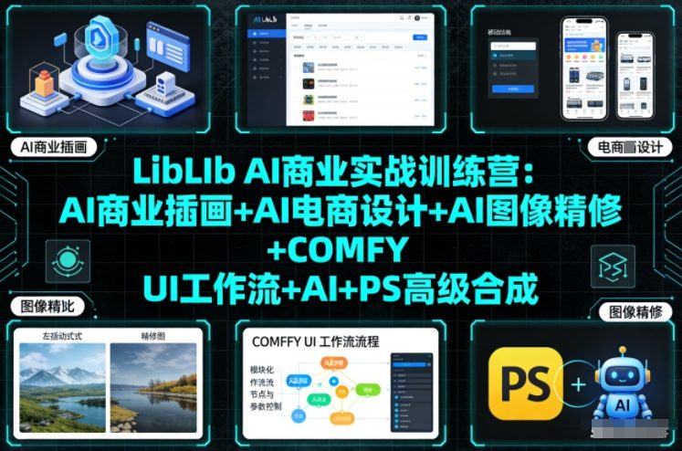 LibLIb AI商业实战训练营：AI商业插画+AI电商设计+AI图像精修+COMFY UI工作流+AI+PS高级合成-百创网