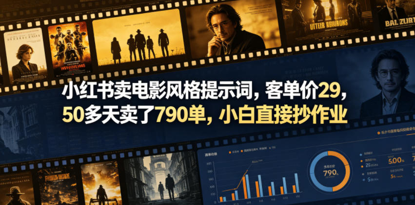 小红书卖电影风格提示词，客单价29，50多天卖了790单，小白直接抄作业！-百盟网