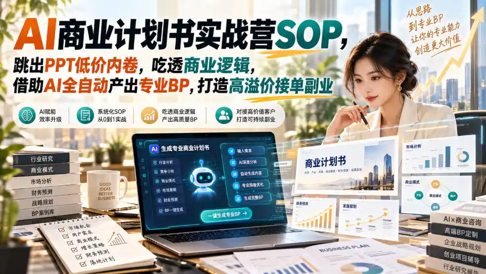AI商业计划书实战营SOP，跳出PPT低价内卷，吃透商业逻辑，借助AI全自动产出专业BP，打造高溢价接单副业-百盟网
