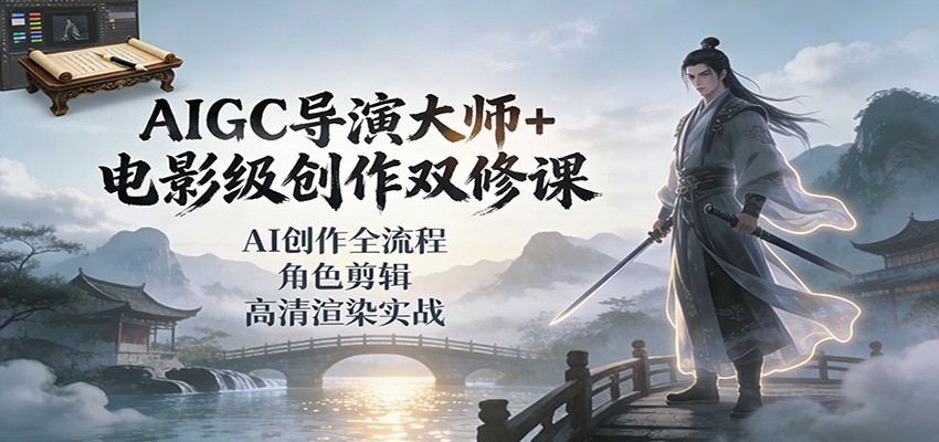AIGC导演大师+电影级创作双修课：AI创作全流程、角色剪辑、高清渲染实战-百创网